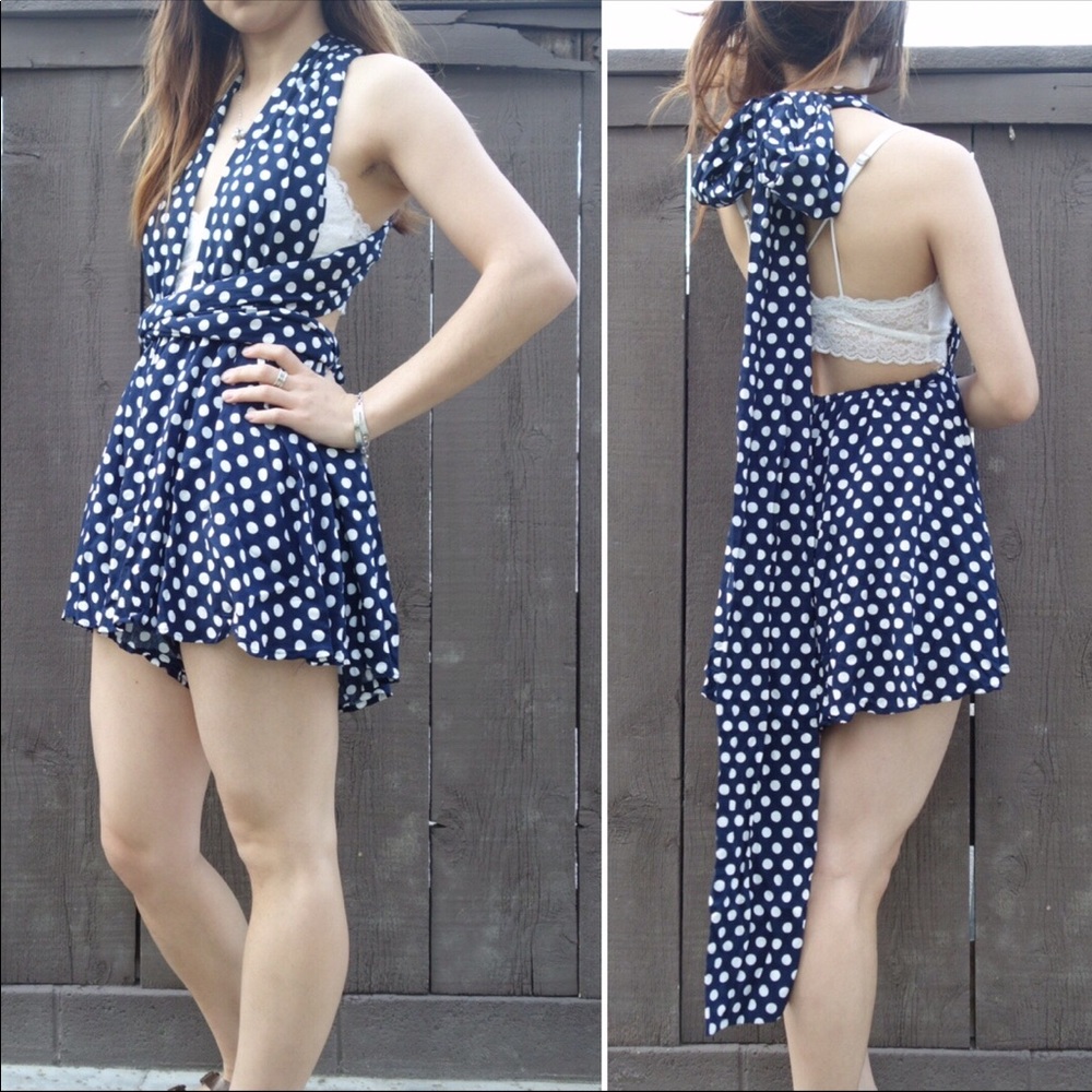Convertible Kawaii Blue White Polka Dot Romper